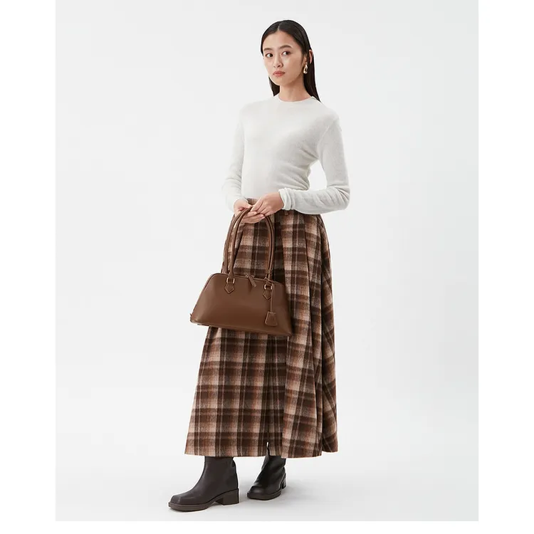 【Montendre】秋冬新款 M 氛围感百搭羊毛混纺高腰格纹长款半身裙