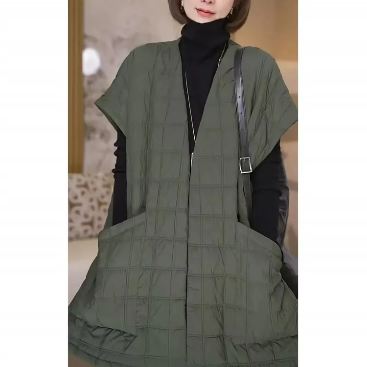 秋冬新品时尚设计感V领棉服马甲女韩版宽松大码百搭薄棉上衣外套