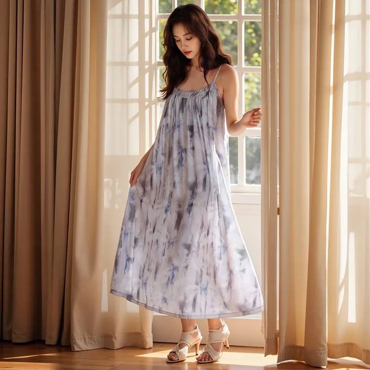 睡衣女款爆款睡裙2025新款琥珀流光风舒适时尚宽松透气裙带胸垫