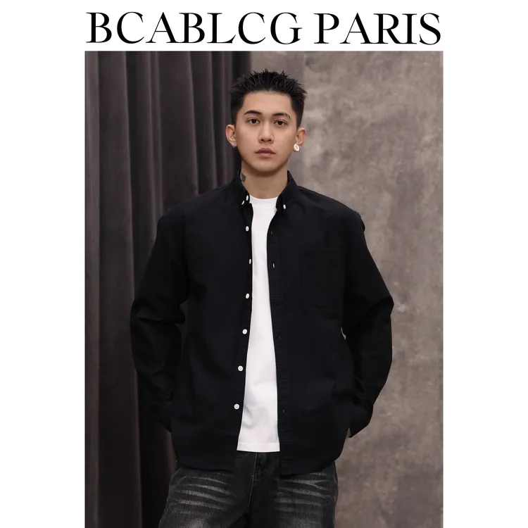 【春秋新款】纯棉牛津纺男生衬衫长袖春秋黑色简约设计高级感外套男