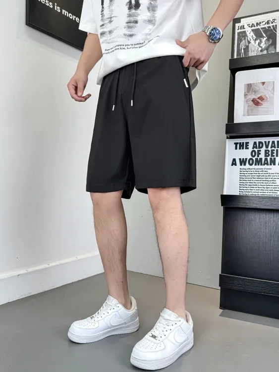 速干条纹高弹力微弹条纹短裤薄款夏季弹力裤子冰丝五分裤百搭透气