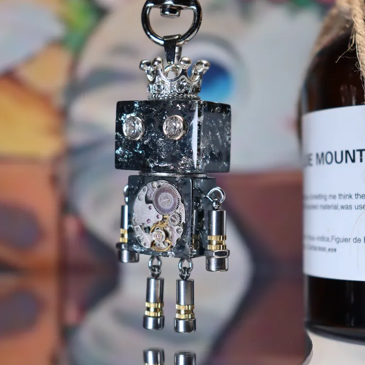 不锈钢树脂吊坠 双11大促，朋克机器人项链挂饰-中古机芯黑色银箔