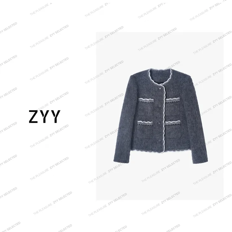 ZYY【月光叙事】2025/S新品秋冬圆领撞色钩花毛呢外套X25QMNWT04369