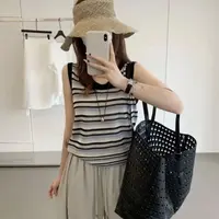 2025韩系夏季薄款条纹无袖休闲背心女U领小众小个子上衣6966#0.1