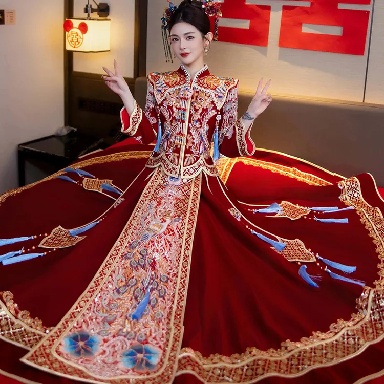 秀禾服婚服新娘大码2025新款重工出阁服高级感胖mm显瘦中式嫁衣女