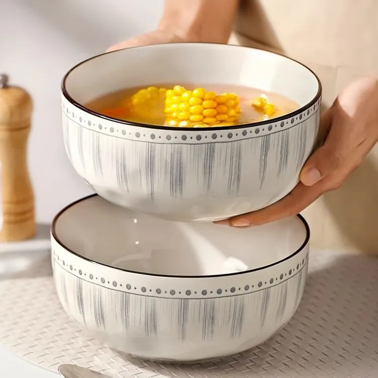 【优雅蓝线条陶瓷碗碟】高颜值饭碗汤碗面碗碟家用装汤大碗简约大号
