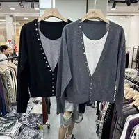 欧洲站2025秋季新款欧货女装套头纽扣设计假两件休闲针织衫潮