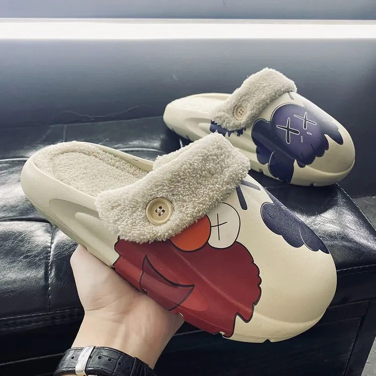 棉拖鞋男款冬季加绒保暖情侣拖鞋居家室内外穿防水大码棉鞋可拆卸