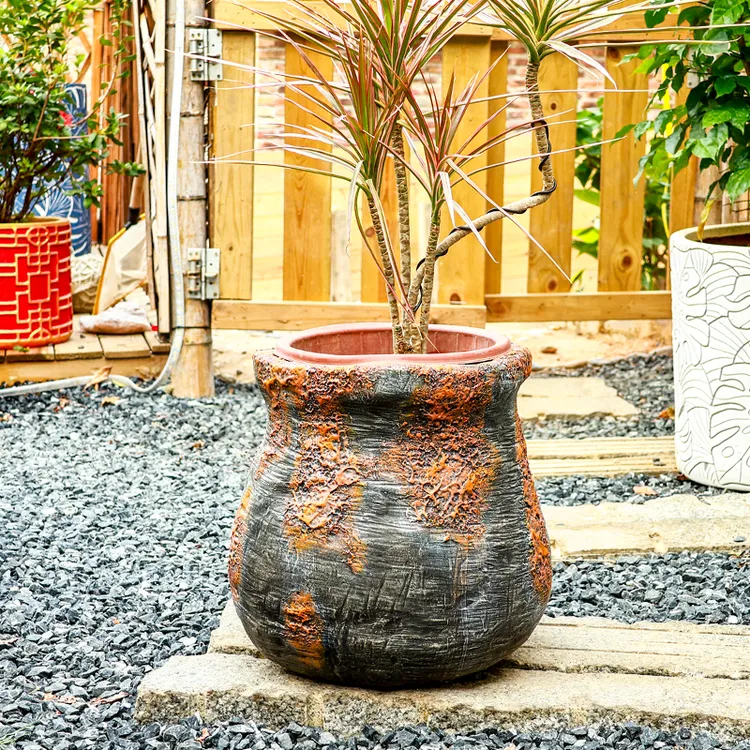  古风花盆圆形新款花盆室内阳台绿植盆栽花器客厅大口径镁泥花盆