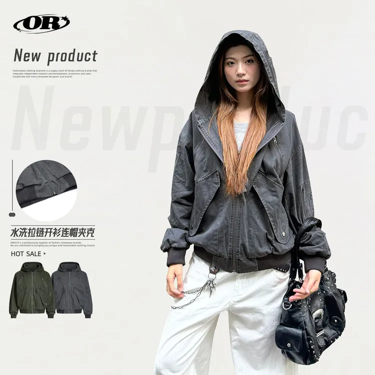 OREETA 美式底特律连帽工装夹克男女可穿水洗做旧vintage重磅外套