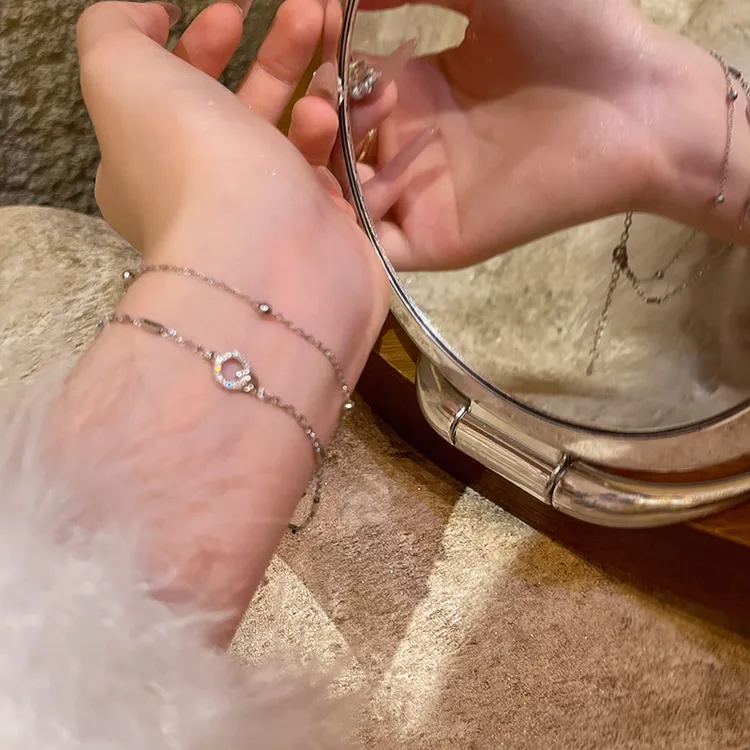 合金手链 双层几何圆环手链女款闺蜜小众手串精致手绳手环手饰品