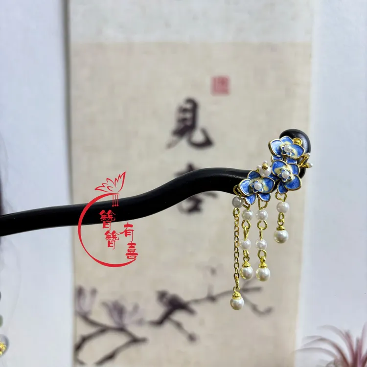 18厘米黑檀木发簪步摇流苏简约发饰古风旗袍汉服百搭木簪