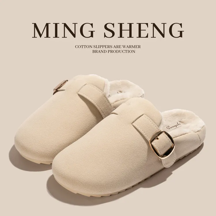 女士厚底毛绒勃肯棉拖鞋秋冬季室内居家外穿保暖新款加绒防滑包头