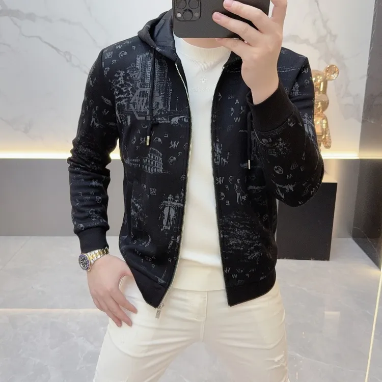2025秋冬新品男士时尚翻领夹克刺绣修身帅气短款外套男装潮902