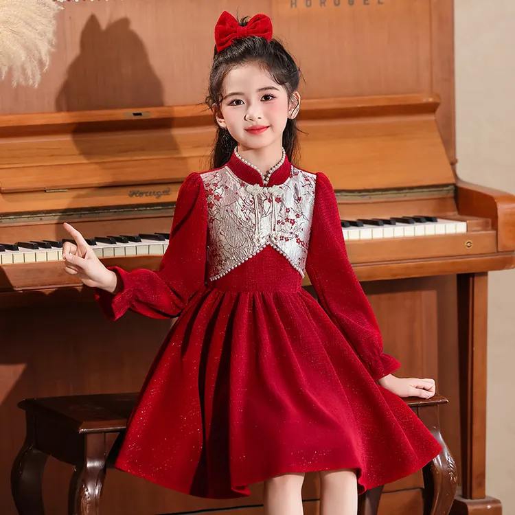 女童连衣裙小众高端2025新款旗袍女孩秋冬国风洋气儿童新年公主裙
