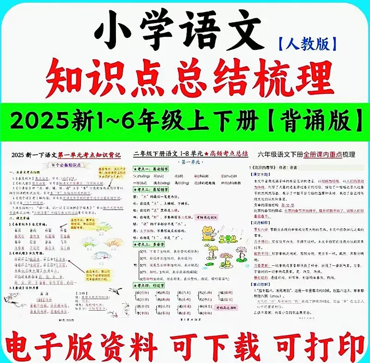 2025人教版小学语文一二三四五六年级123456知识点总结梳理背诵新