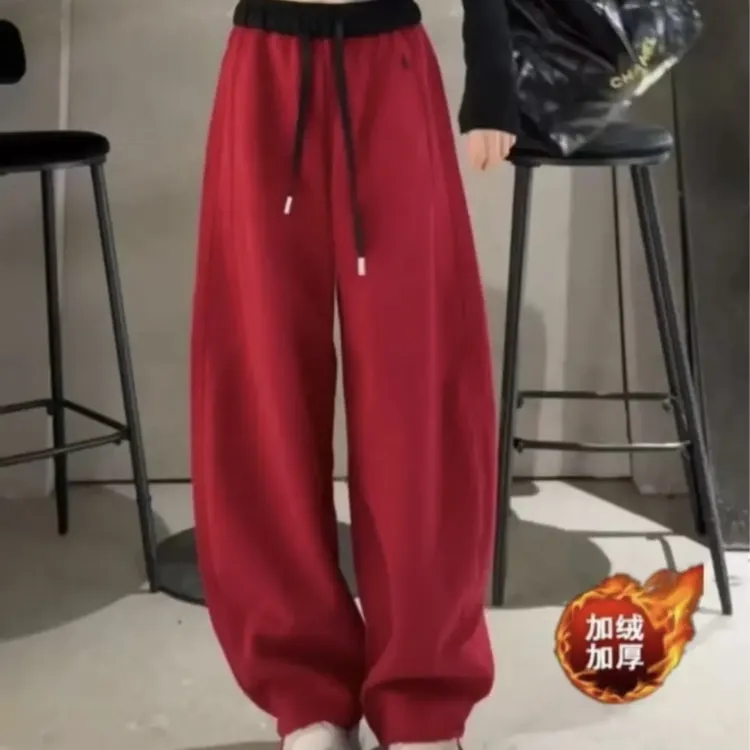 （5009）女束脚两穿（原版）爆款高品质加绒加厚糖果色刺绣弯刀休闲裤