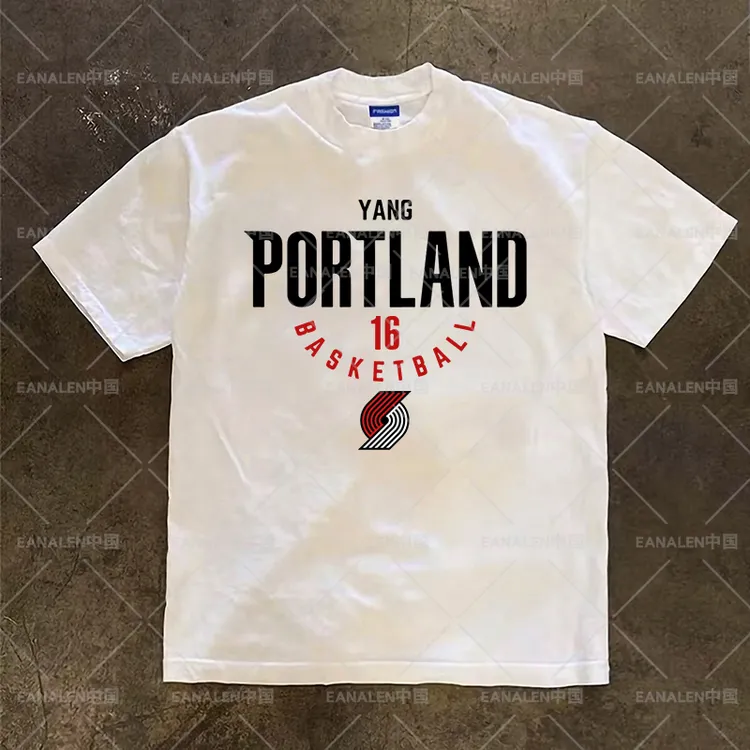 开拓者杨瀚森16号球衣号码短袖T恤美式篮球运动训练重磅260克上衣