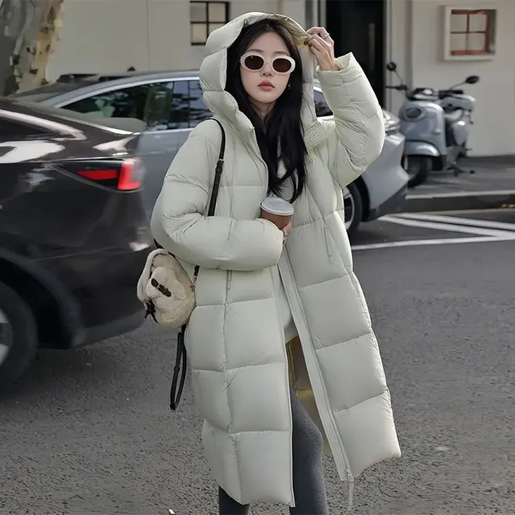 泡芙90白鸭绒羽绒服女2025冬新款中长款过膝宽松加厚时尚连帽外套