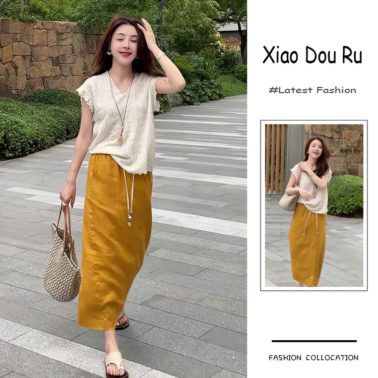 夏季流行穿搭一整套新款2025韩版慵懒风轻奢短袖上衣半身裙两件套