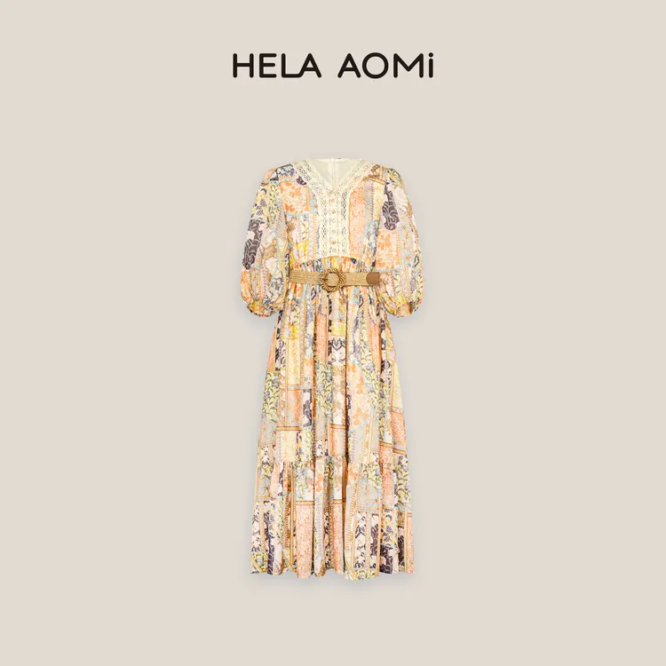 HELA AOMI“海岛假日”碎花高端显瘦海边度假印花连衣裙CY5BM81044