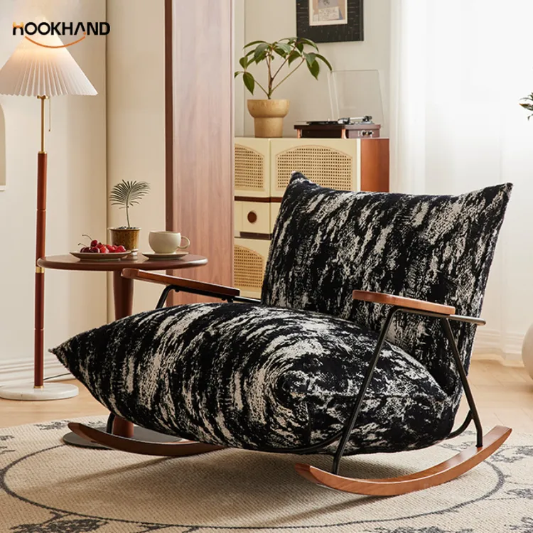 单人复古摇椅休闲椅客厅阳台水墨高回弹海绵懒人躺椅家用沙发摇椅