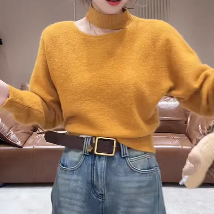【狐狸美人】厚款纯色纯欲挂脖软糯针织衫冬季新款时尚气质镂空毛衣