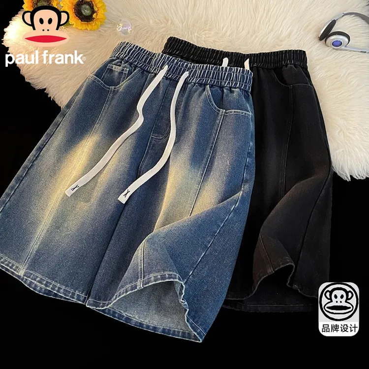 PaulFrank/大嘴猴水洗复古牛仔短裤夏季男生直筒裤宽松百搭五分裤