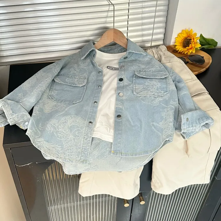 定制款高品质儿童中大童牛仔国风外套