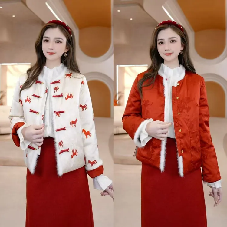 COCO BECCI马上有钱 马年战袍中式90鹅双面穿羽绒外套CFLJD300347