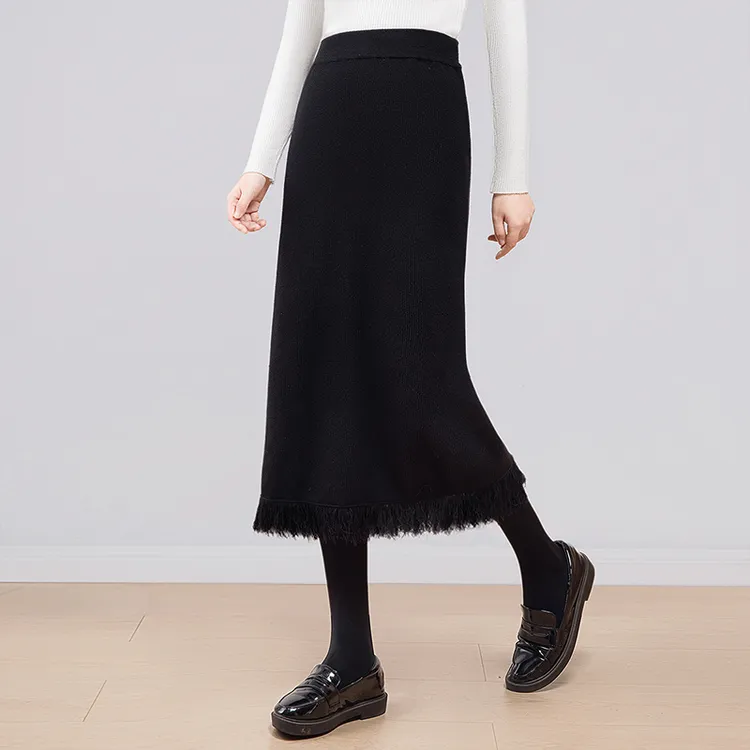 丝柏舍官方旗舰店流行女高腰中长款流苏半身裙流光风S33T4393B
