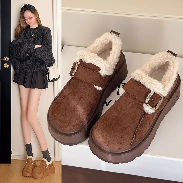 泽熙儿勃肯鞋女款2025新款冬季加绒加厚雪地靴增高毛毛鞋保暖棉鞋