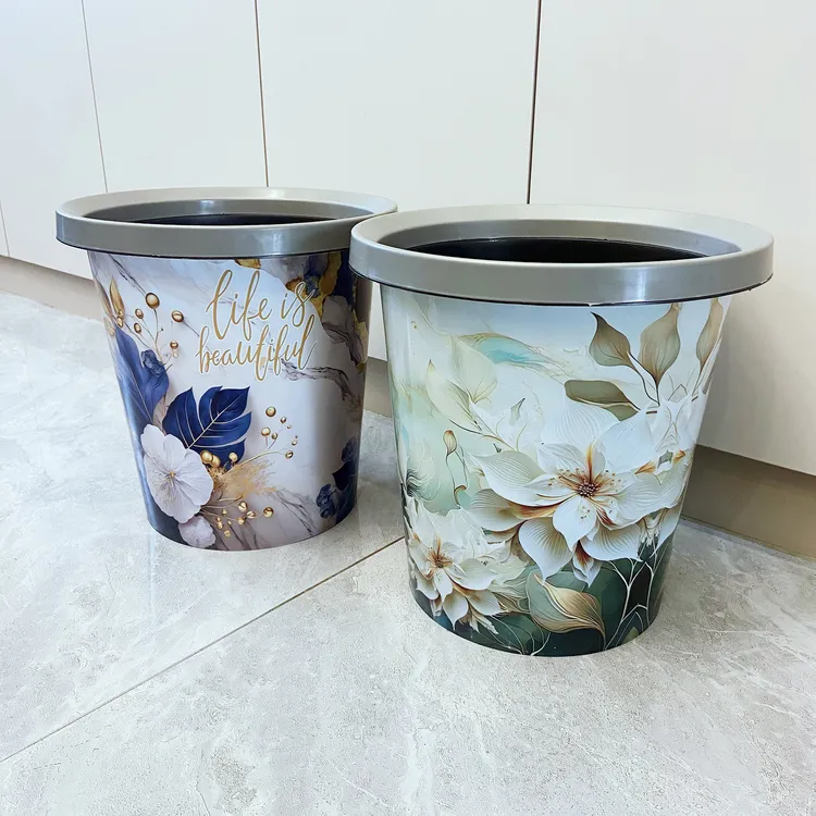 【拍一发二】大号加厚欧式花卉压圈垃圾桶带盖家用厨房客厅塑料