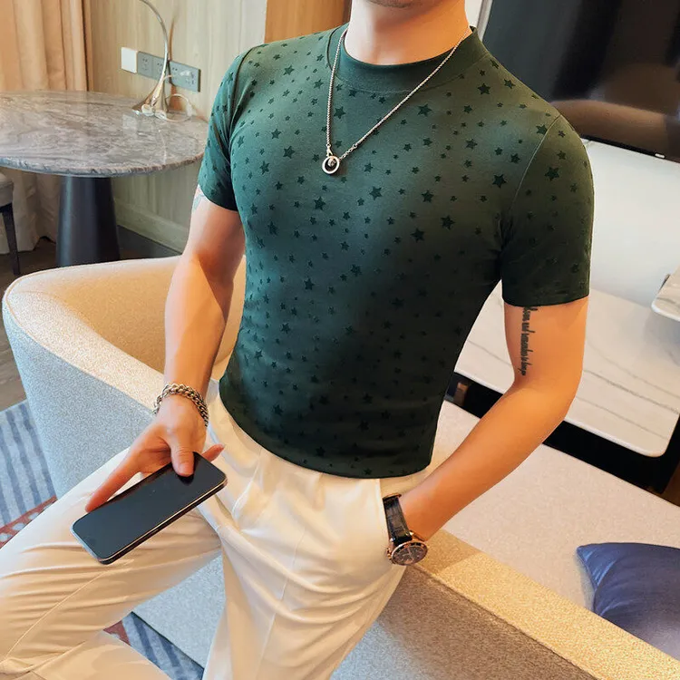 夏季男士短袖T恤男款半袖潮流修身印花韩版百搭休闲圆领T恤潮牌