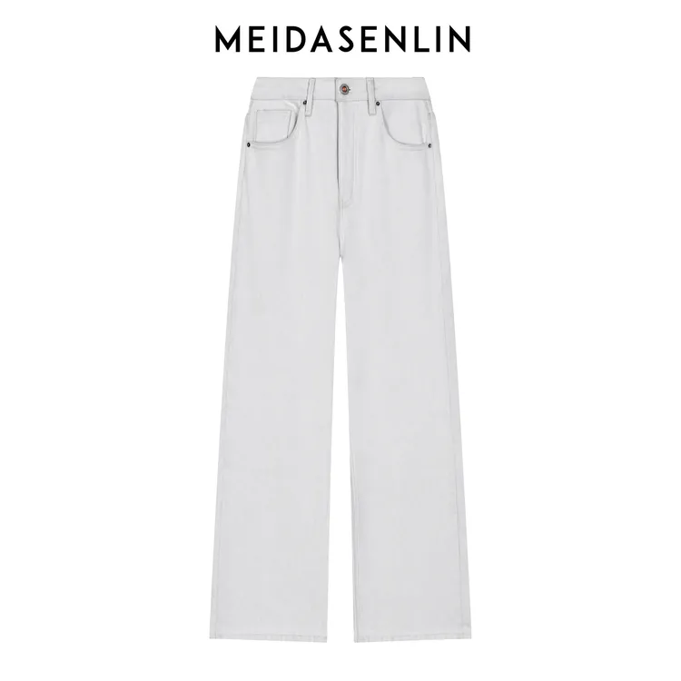 2025【美搭森林】澳绒-冬款加厚高级灰白窄版直筒裤牛仔裤女16280