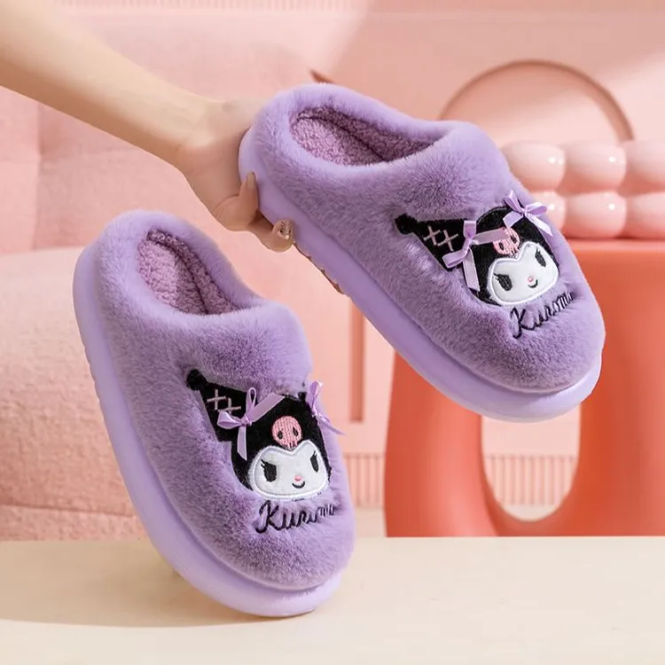 三丽鸥儿童棉拖鞋毛毛拖鞋公主秋冬家居室内中大童可爱库洛米毛绒