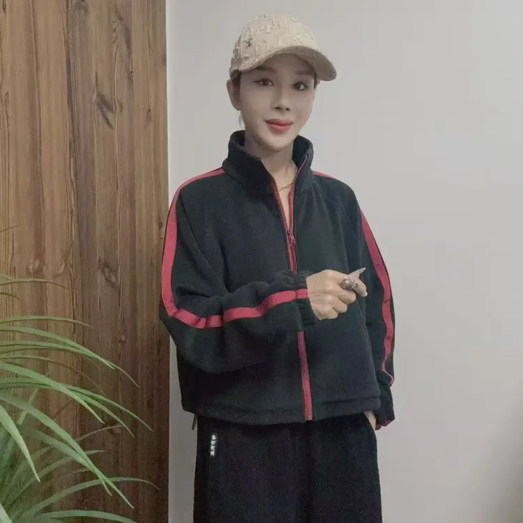 工厂店1017原创新款开衫加绒加厚长袖外套潮牌宽松大版型气质秋冬