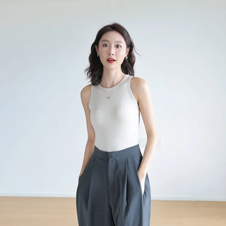 螺纹带胸垫长款背心女宽肩内搭外穿运动遮副乳无袖吊带打底上衣