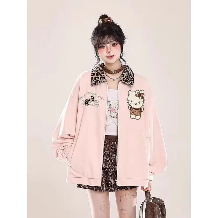 凯蒂猫拼接翻领棒球服外套女春季2025新款少女感刺绣宽松拉链夹克