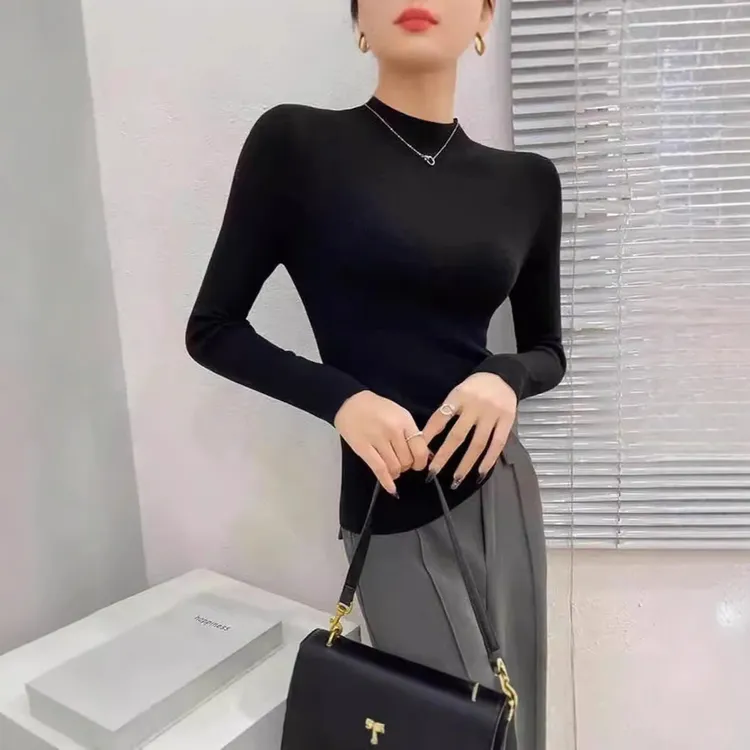 基础百搭羊毛打底衫女秋冬内搭长袖半高领毛衣气质保暖针织羊毛衫