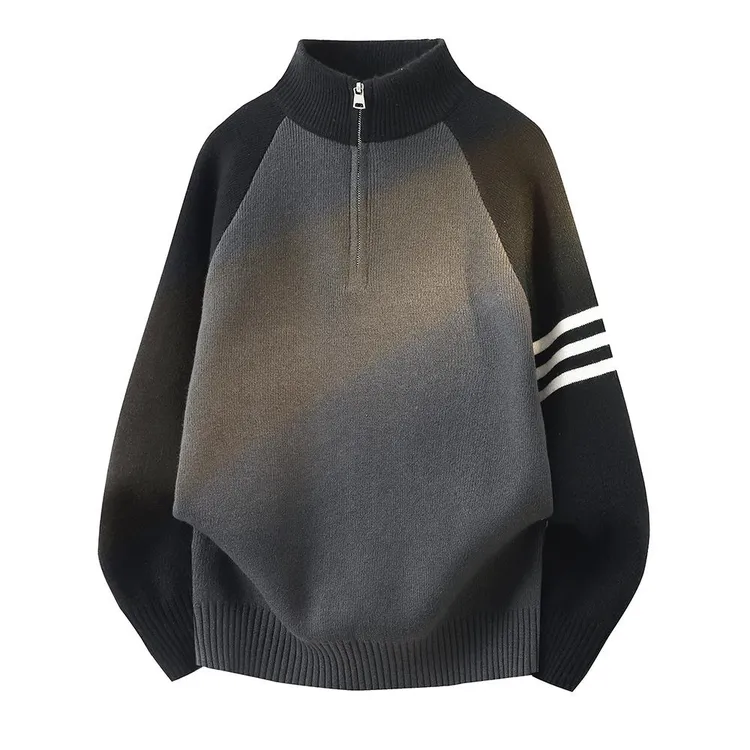半拉链毛衣男秋冬款青少年加厚半高领线衣初中高中学生针织打底衫