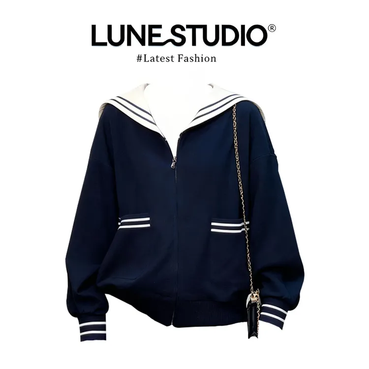 韩系海军领撞色卫衣外套早秋小个子巨好看穿搭显瘦学院风套装