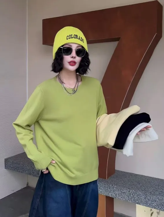 3320大码女装圆领纯色打底衫显瘦遮肉宽松时尚气质休闲针织衫上衣