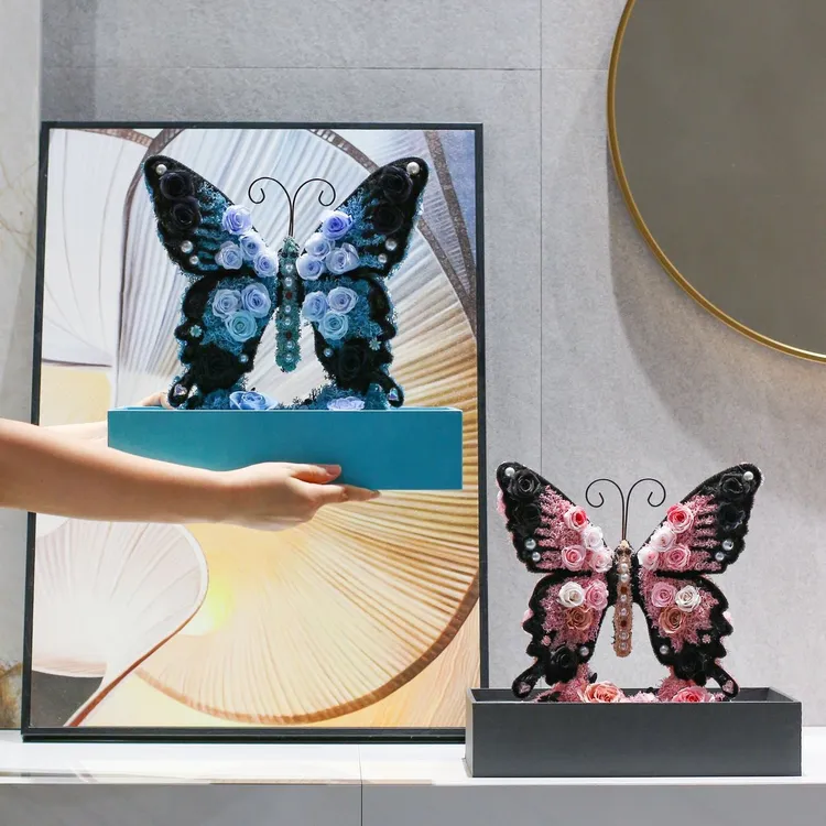 梦幻蝴蝶玫瑰花永生花礼盒创意干花diy七夕情人节送女友生日礼物