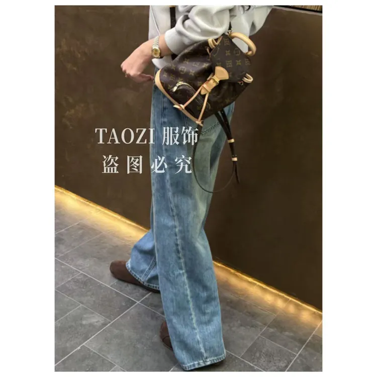 桃子自制 09266 【幂幂同款】爆款秋冬美式复古百搭显瘦宽松直筒裤