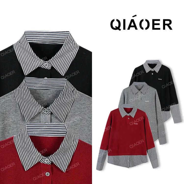 乔儿定制【高智美学】绵羊毛混纺假两件拼接百搭POLO衫休闲时尚冬季