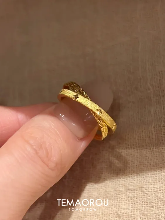 铜合金戒指 爆闪！双层一体拉丝星芒戒指女百搭食指戒秋冬新款指环