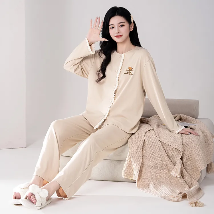 睡衣女2025新款春秋季可爱风格长袖长裤宽松可外穿棉质家居服套装