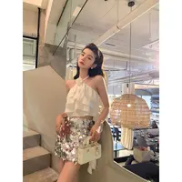 YEXIAOTING叶小婷 特调山茶花 挂脖叠层蛋糕上衣系带无袖百搭短款