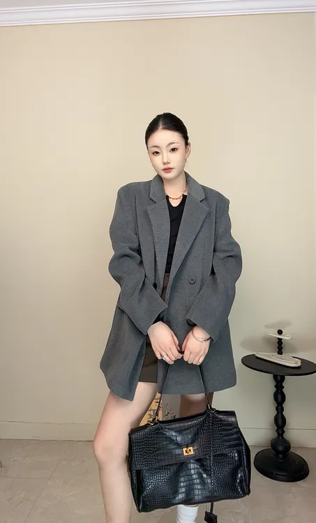 【莫芊芊】2025秋冬季西装毛呢外套女廓形加棉小西服233166